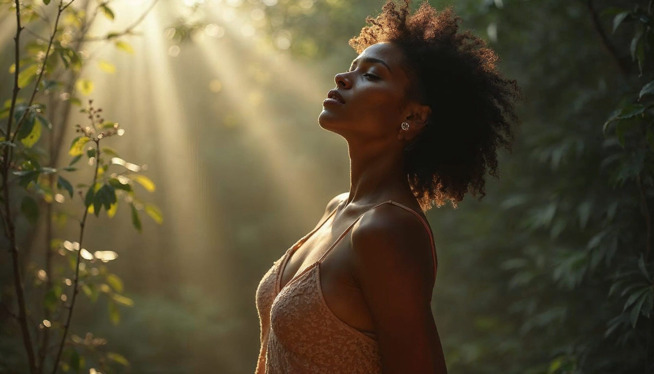 o poder do toque para curar Mulher respirando luz natural
