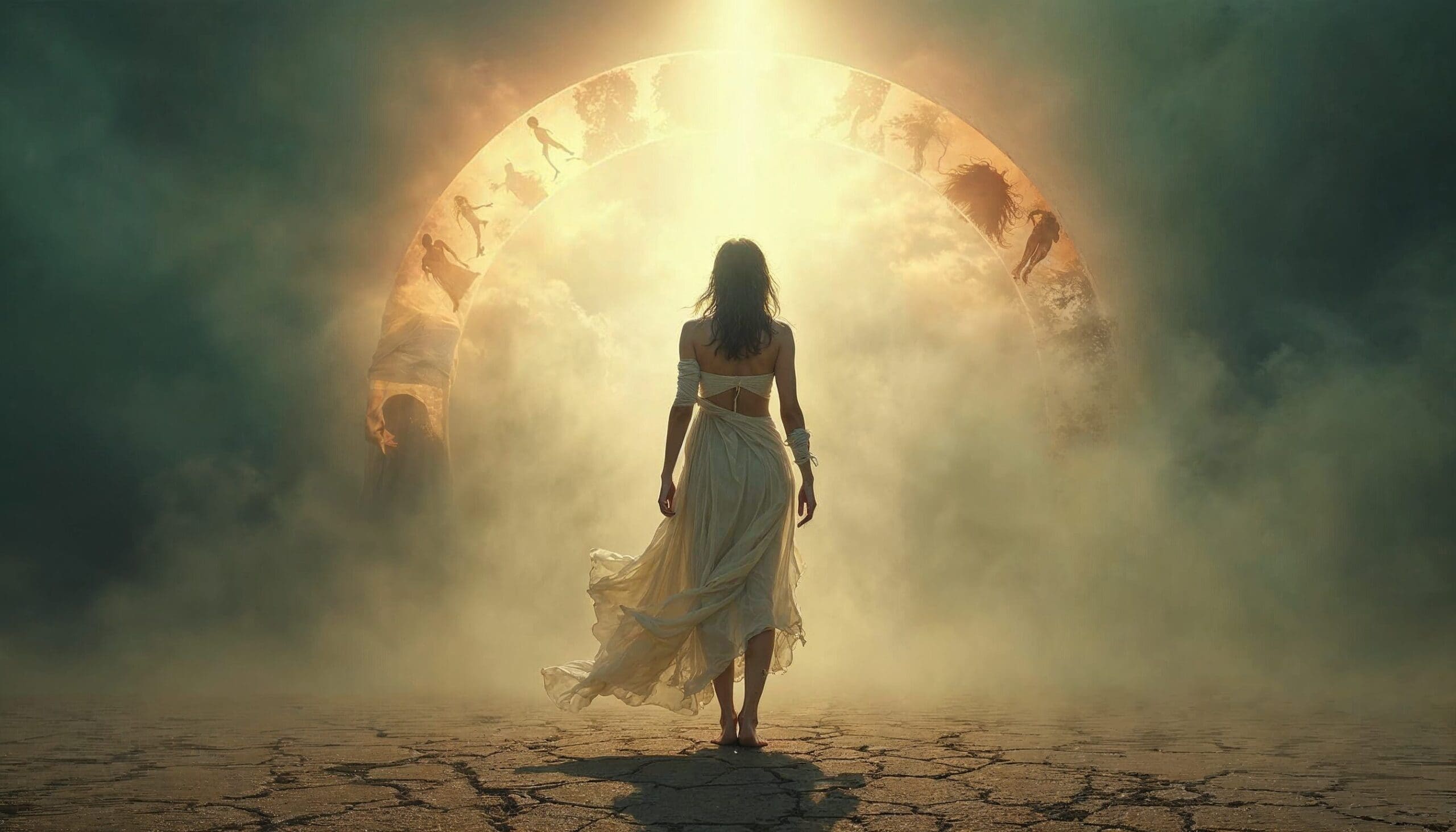 Mulher em portal de luz